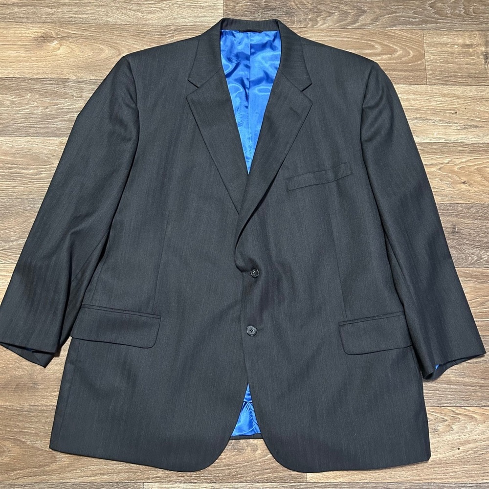 Tom James Corporate Image Blazer Mens 48R Charcoal Grey Blue Lining Sport Coat